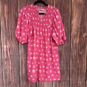 Michelle Mcdowell Pink Dress Shift Spot Dotted Puff Sleeve Size Small S